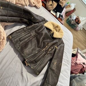 Levi's Brown Leather Jacket with Cream Shearling Collar